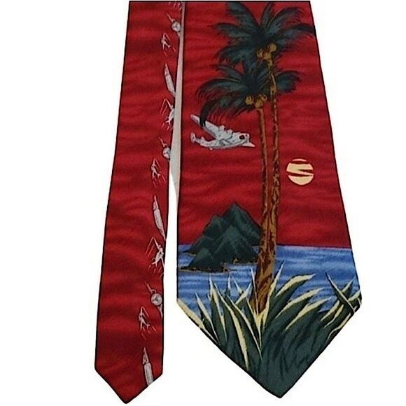 G.J. Cahanahana Other - GJ Cahanahana Red Tropical Aviation Hand Sewn Silk Tie